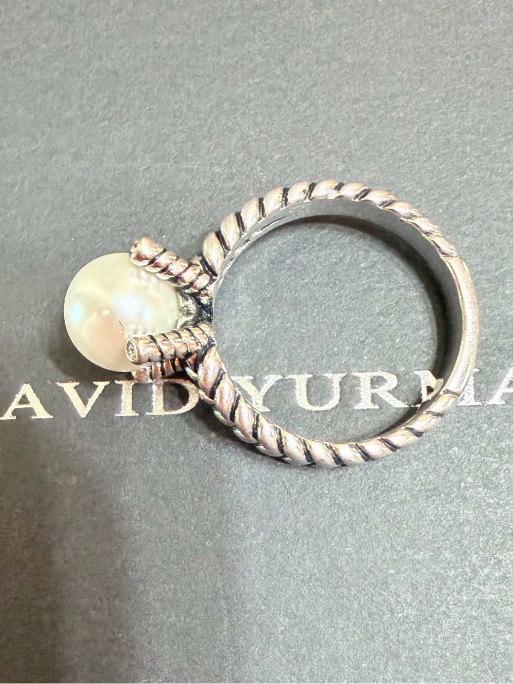 David Yurman sterling silver Pearl Cable Drop Earrings with pearl and diamonds - Picture 2 of 10